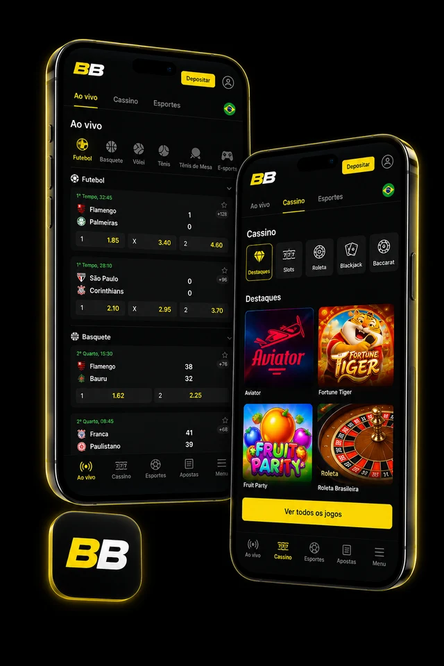 Telas do aplicativo BetBoom para Android com Ao Vivo, Cassino e Aviator